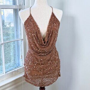 Retrofete Mich Sequin Mini Dress Bronze Stretch Small